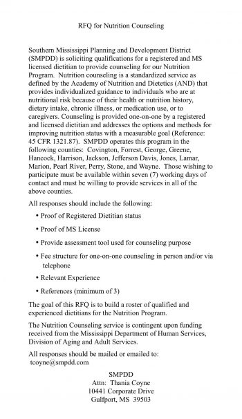 RFQ for Nutrition Counseling